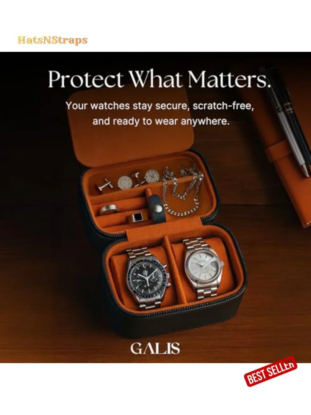 Premium Portable 2-Slot Watch Travel Case with Velvet Interior